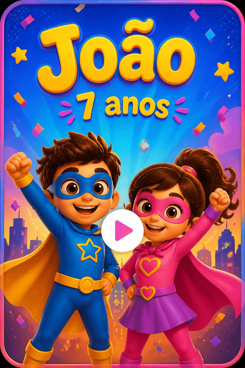 Animated superhero invitation: JoΓ£o, 7 years old